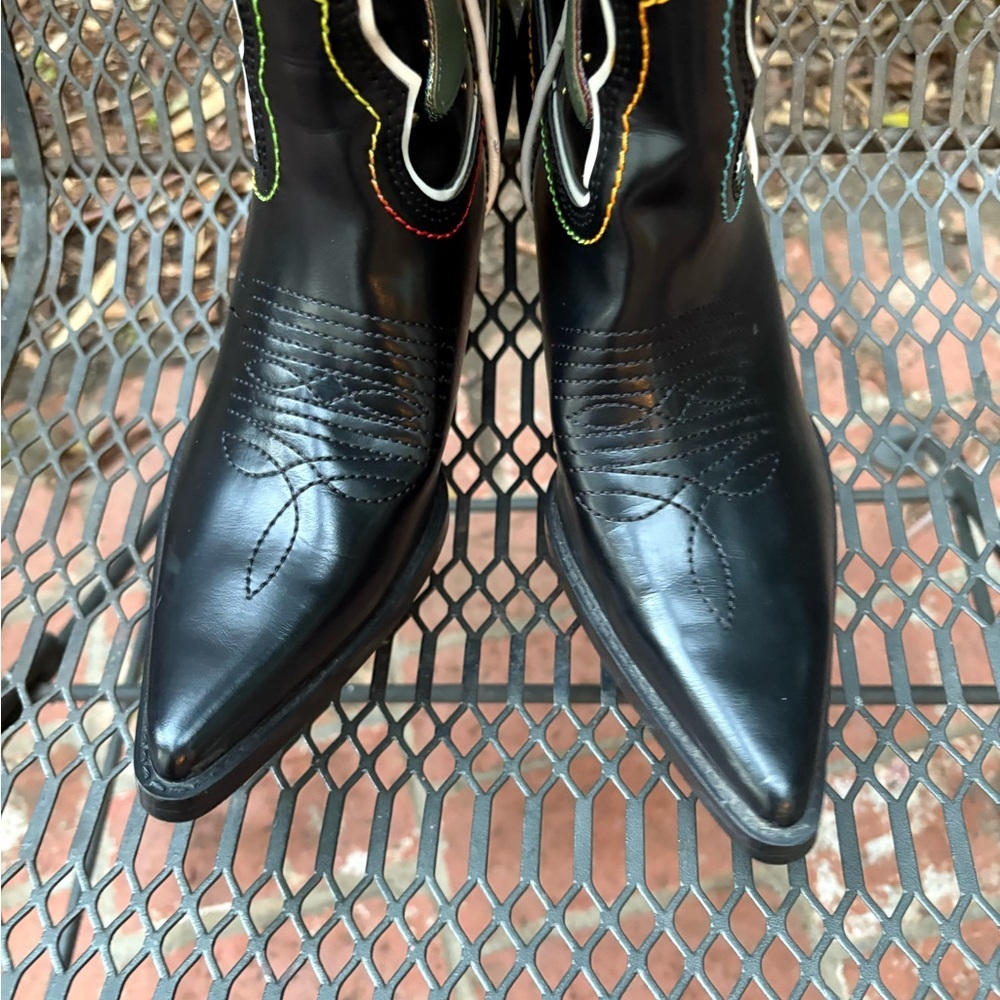 ZARA CONTRASTING KNEE HIGH CACTUS COWBOY BOOTS - Picture 12 of 13